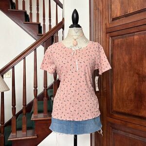 New York Laundry Deadstock New With Tags Pink Coquette Floral Pajama Blouse Top